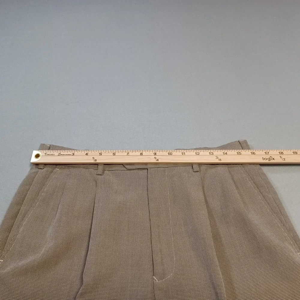 Ivy Crew Classics Mens 32x30 Tan Pleated Micro Check Cuffed Dress Pants Trousers